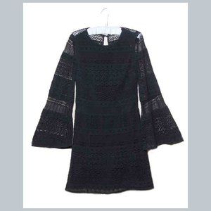 Rebecca Minkoff Die Cut Dress Flare Sleeves Black Cotton Women's Size 2